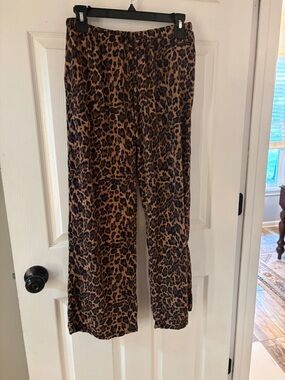 Daisy Street Leopard-Print Wide Leg Pants in Brown & Black Size Large
